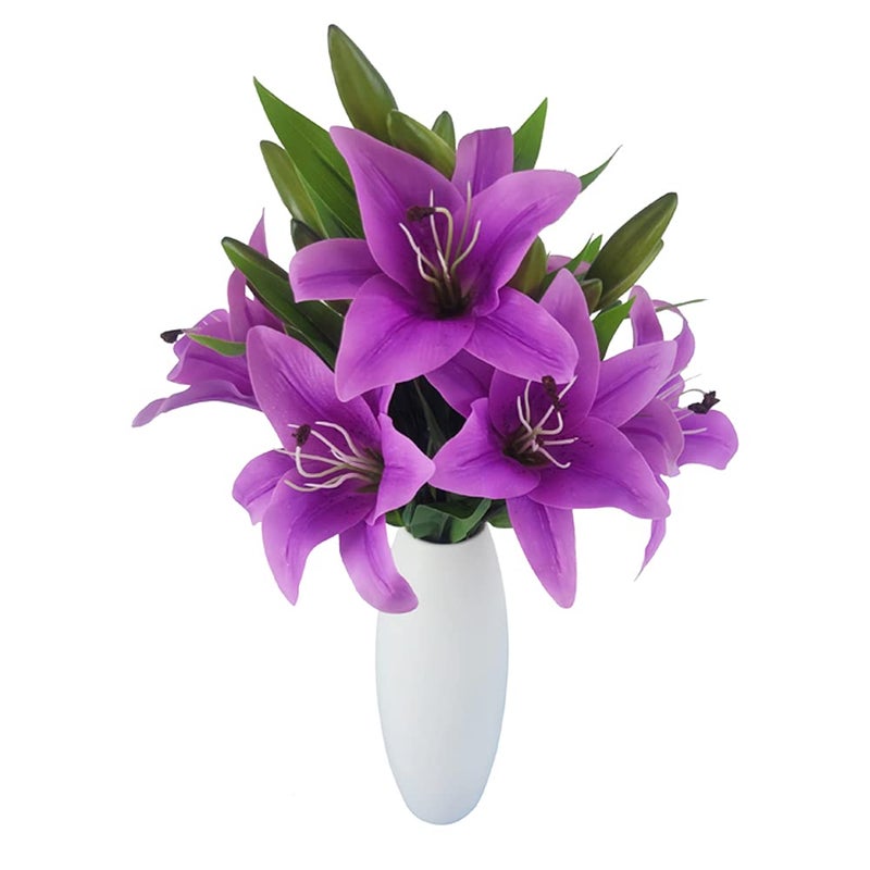 AntranStore 7 Pcs Artificial Lily Flowers Artificial Lilies Flowers for Home Wedding Bouquets Home Hotel Party Decor Graves Arrangement (Purple) - Image 1